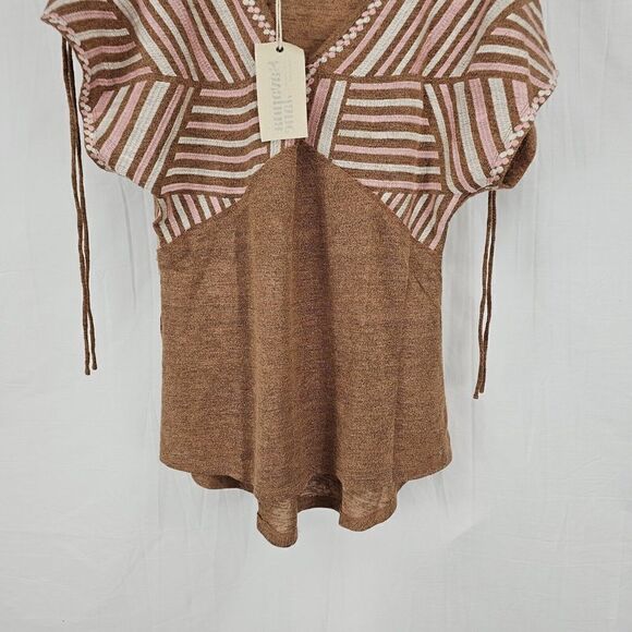 Savanna Jane Tan Embroidered Babydoll Knit Relaxed Fit Women's Size Small Nwt - Picture 4 of 9